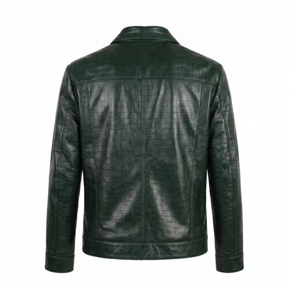 Kashani ID Men's Bottle Green Embossed Alligator Leather Jacket