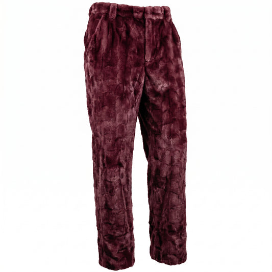 Kashani Men's Burgundy Diamond Cut Mink Fur Pants