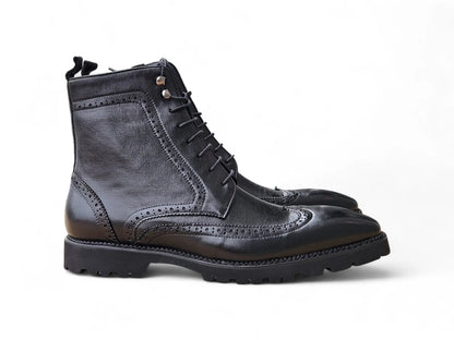 Hudson Black Wingtip Boot Lug Sole