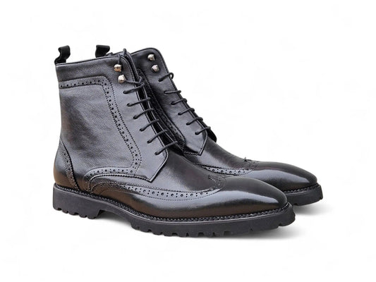 Hudson Black Wingtip Boot Lug Sole