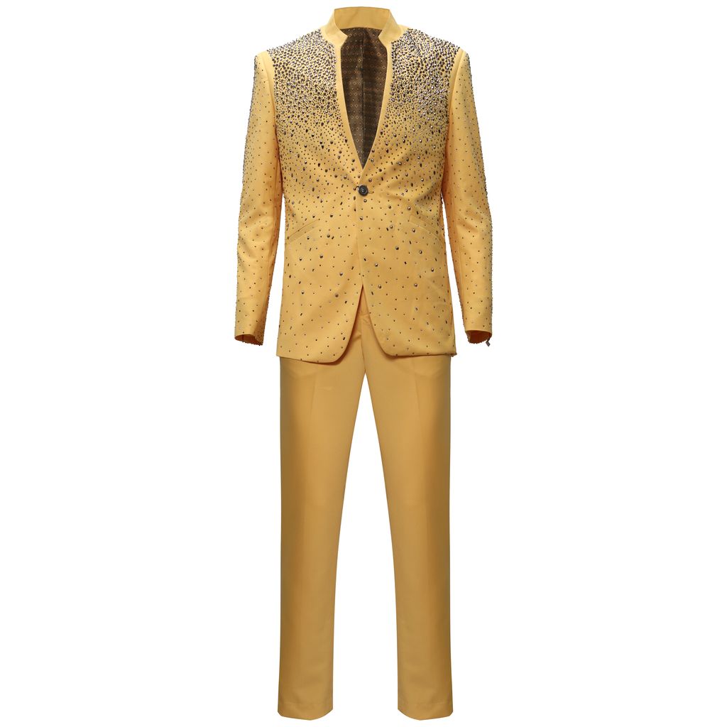 Golden Radiance Crystal Suit Set-YELLOW/GUN - Dudes Boutique