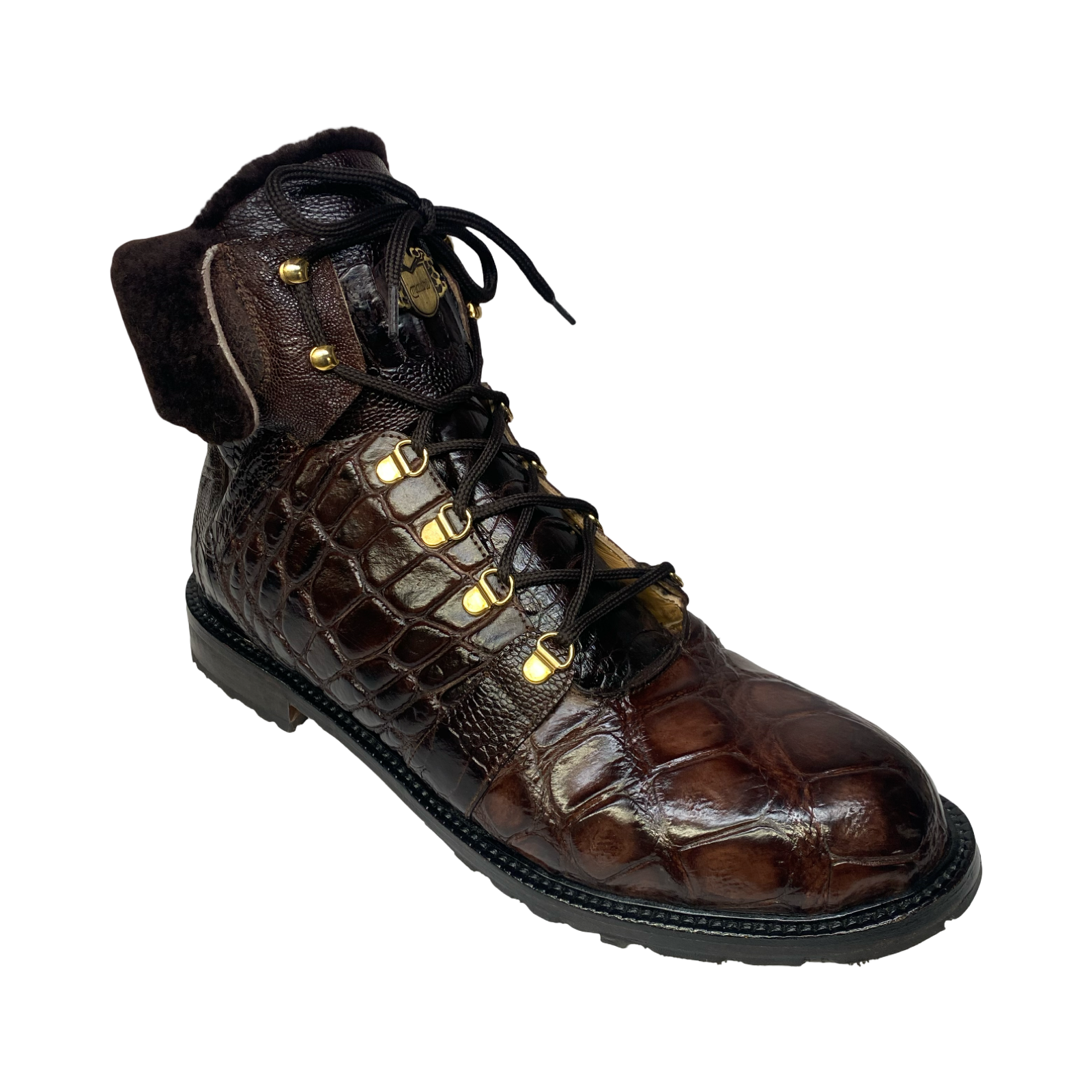 Mauri Pathfinder 4963/3 Men's Shoes Chocolate Brown Exotic Shearling / Alligator / Ostrich Leg Boots