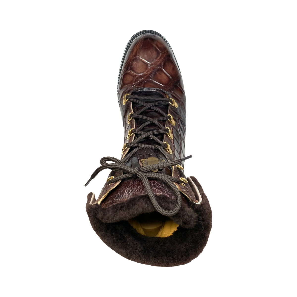 Mauri Pathfinder 4963/3 chocolate brown shearling, alligator and ostrich leg boots
