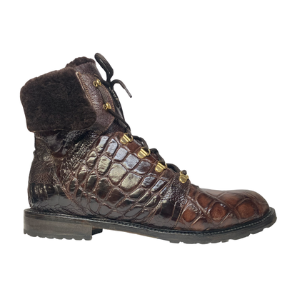 Mauri Pathfinder 4963/3 chocolate brown shearling, alligator and ostrich leg boots