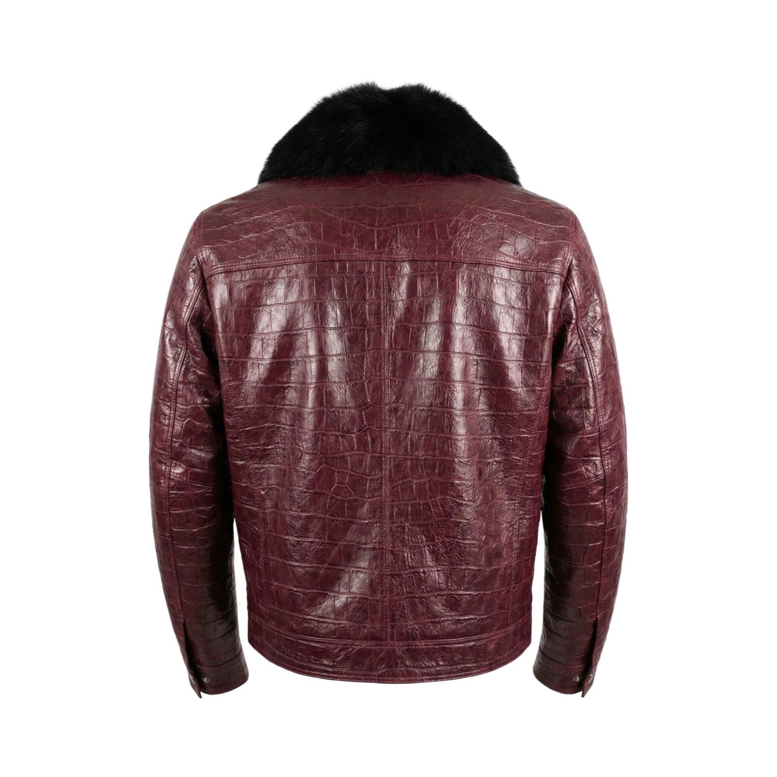 Kashani Burgundy Embossed Alligator Fox Biker Jacket