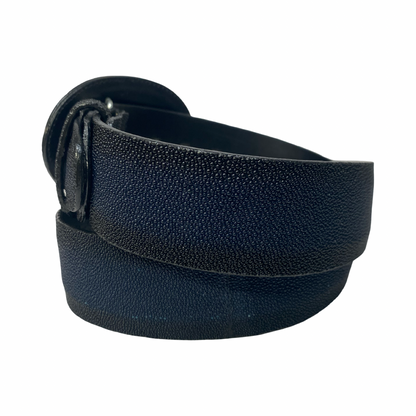 Los Altos navy blue full skin stingray belt with oval stingray buckle