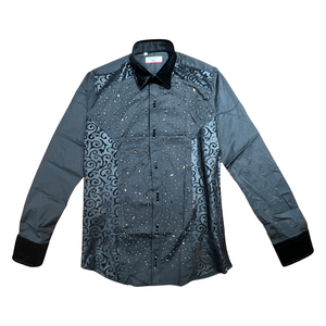 Lorenzzo Franco Black Velour Crystal Button-Up Shirt - Dudes Boutique