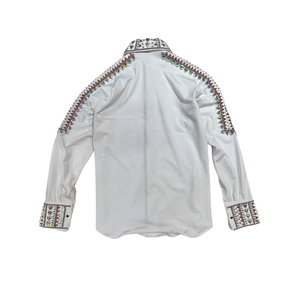 Kashani White Royal Hyper Crystal Button-Up Zip Shirt - Dudes Boutique