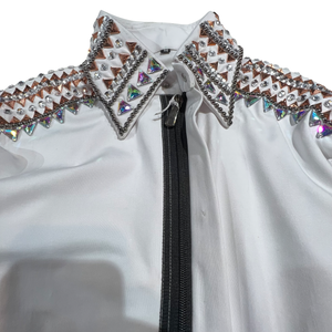 Kashani White Royal Hyper Crystal Button-Up Zip Shirt - Dudes Boutique