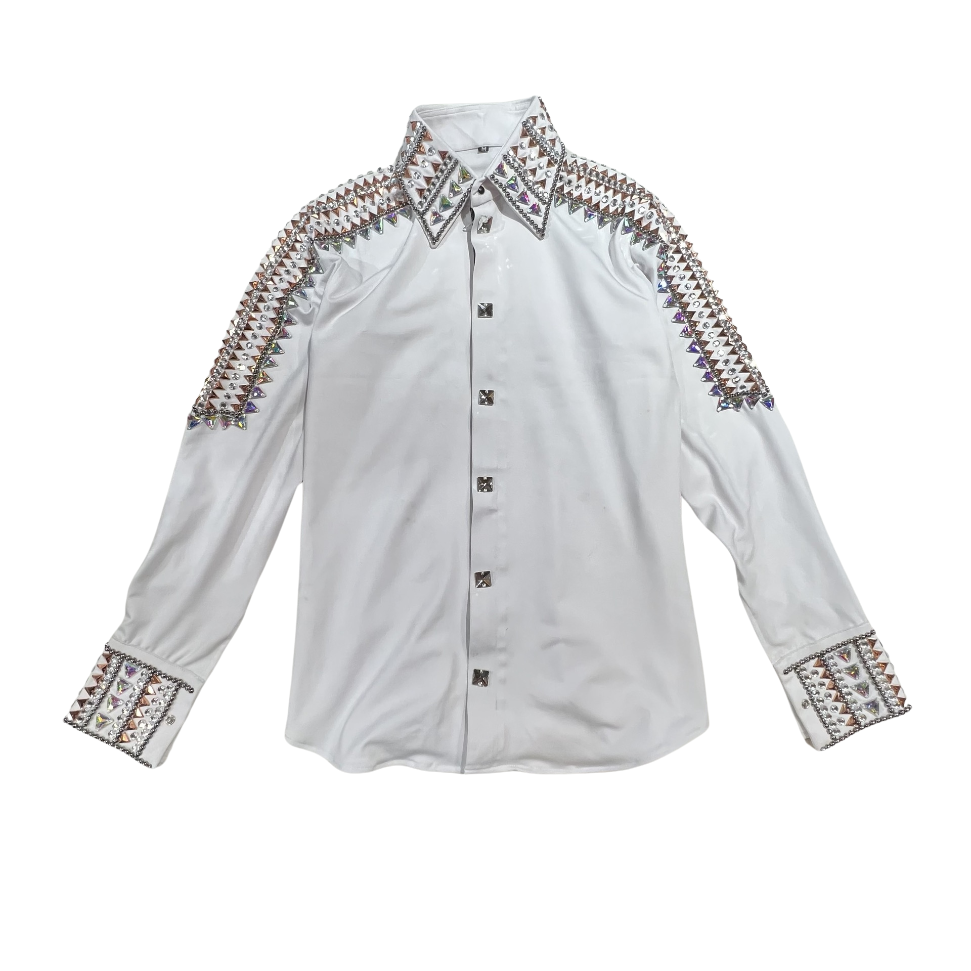 Kashani White Royal Hyper Crystal Button-Up Zip Shirt - Dudes Boutique