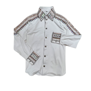 Kashani White Royal Hyper Crystal Button-Up Zip Shirt - Dudes Boutique