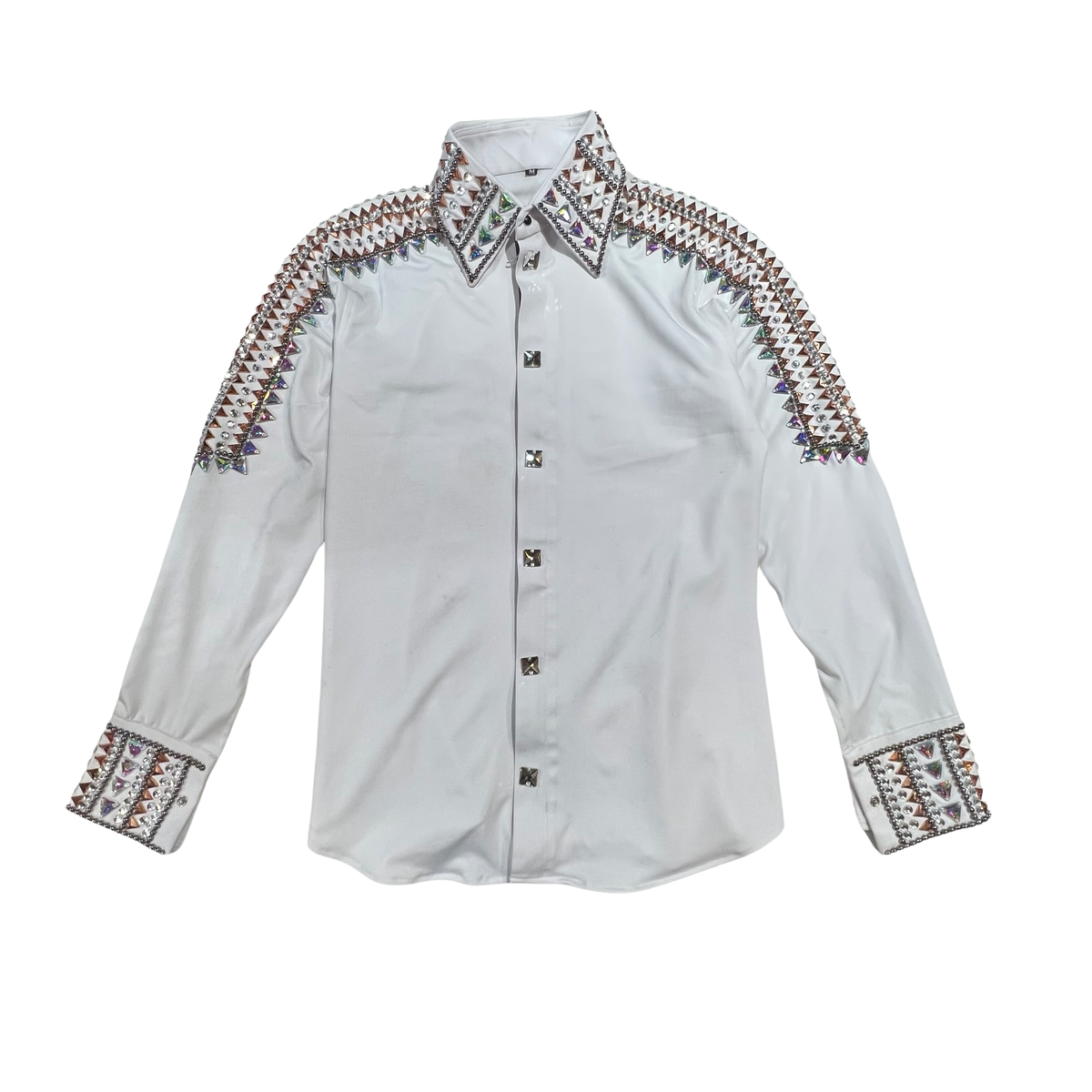Kashani White Royal Hyper Crystal Button-Up Zip Shirt - Dudes Boutique