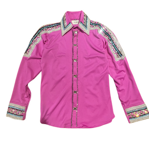 Kashani Fuchsia Pink Royal Hyper Crystal Button-Up Zip Shirt - Dudes Boutique