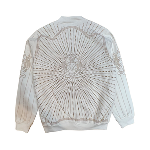 Barabas White Gold Studded Bomber Jacket - Dudes Boutique