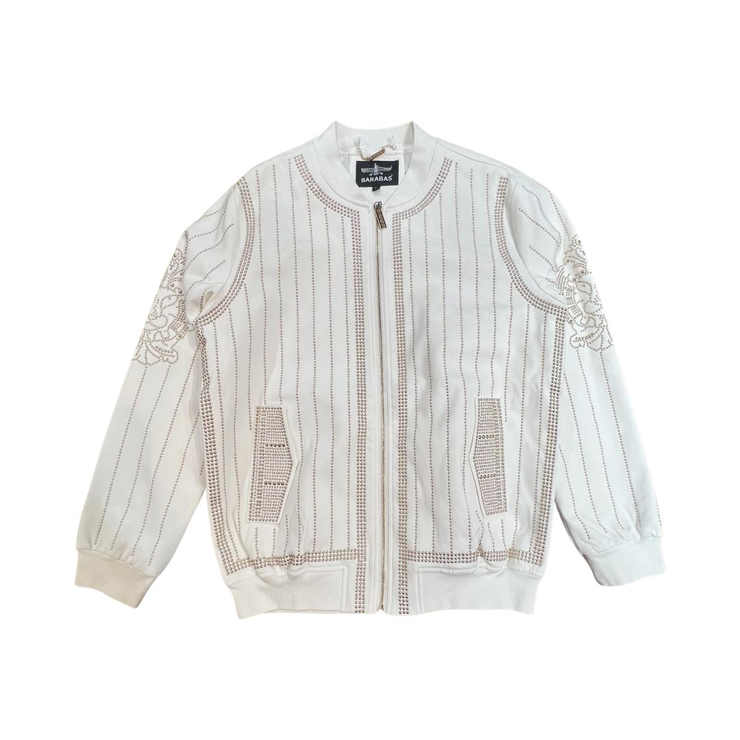 Barabas White Gold Studded Bomber Jacket - Dudes Boutique