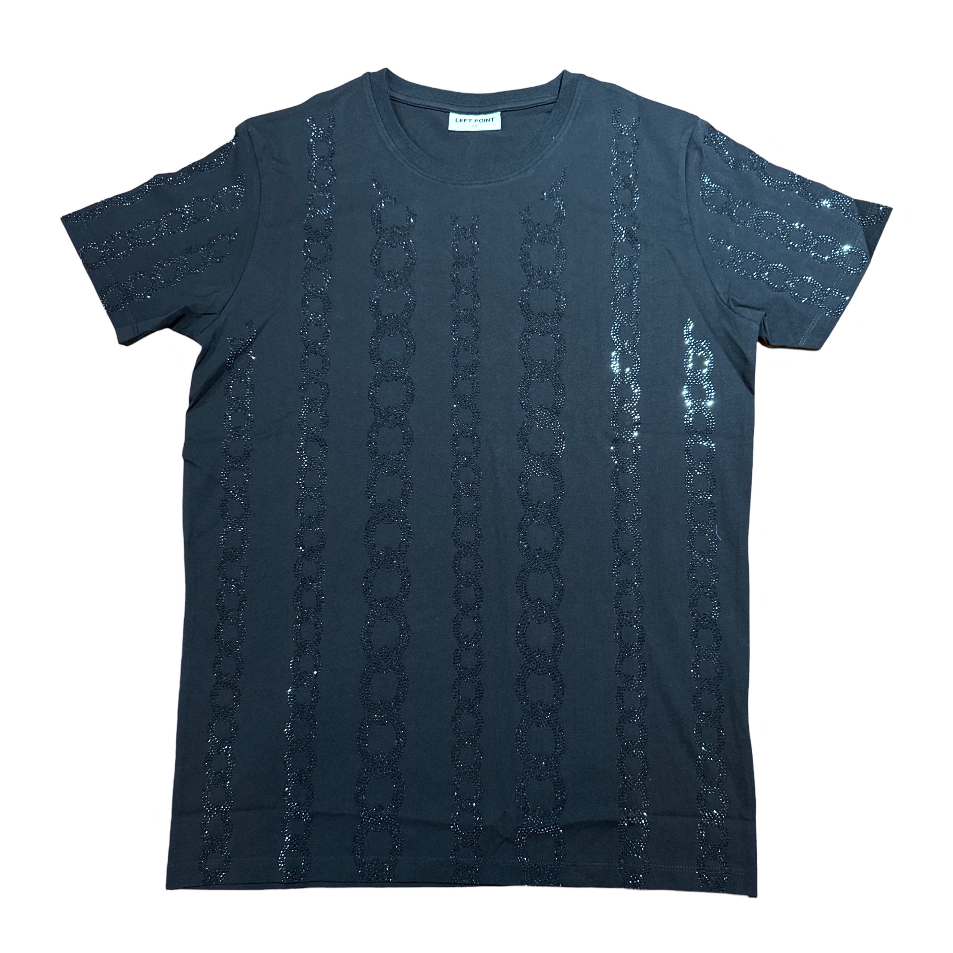 Left Point Black Crystal Chains Shirt - Dudes Boutique