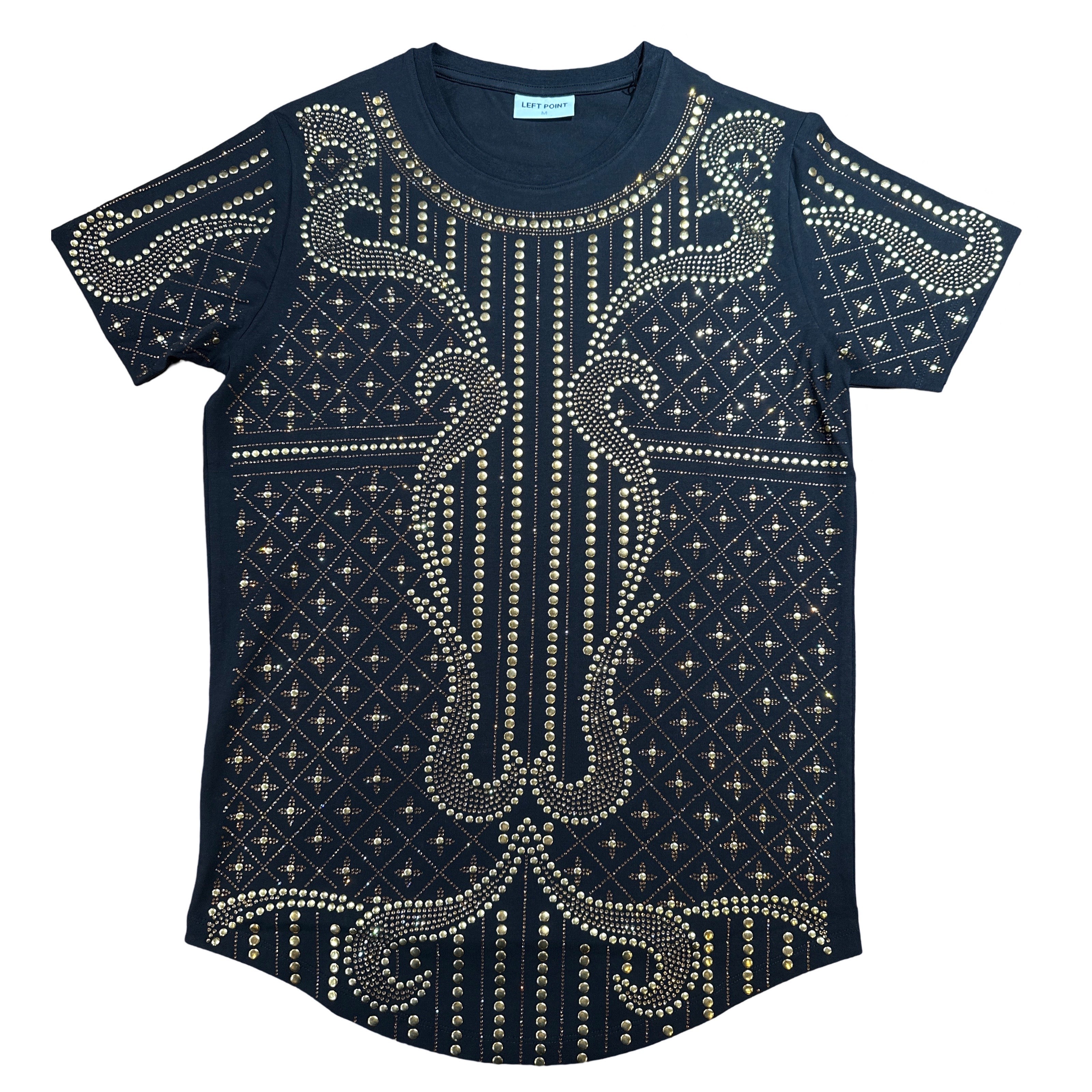 Left Point Black Golden Studded Crystal Shirt - Dudes Boutique