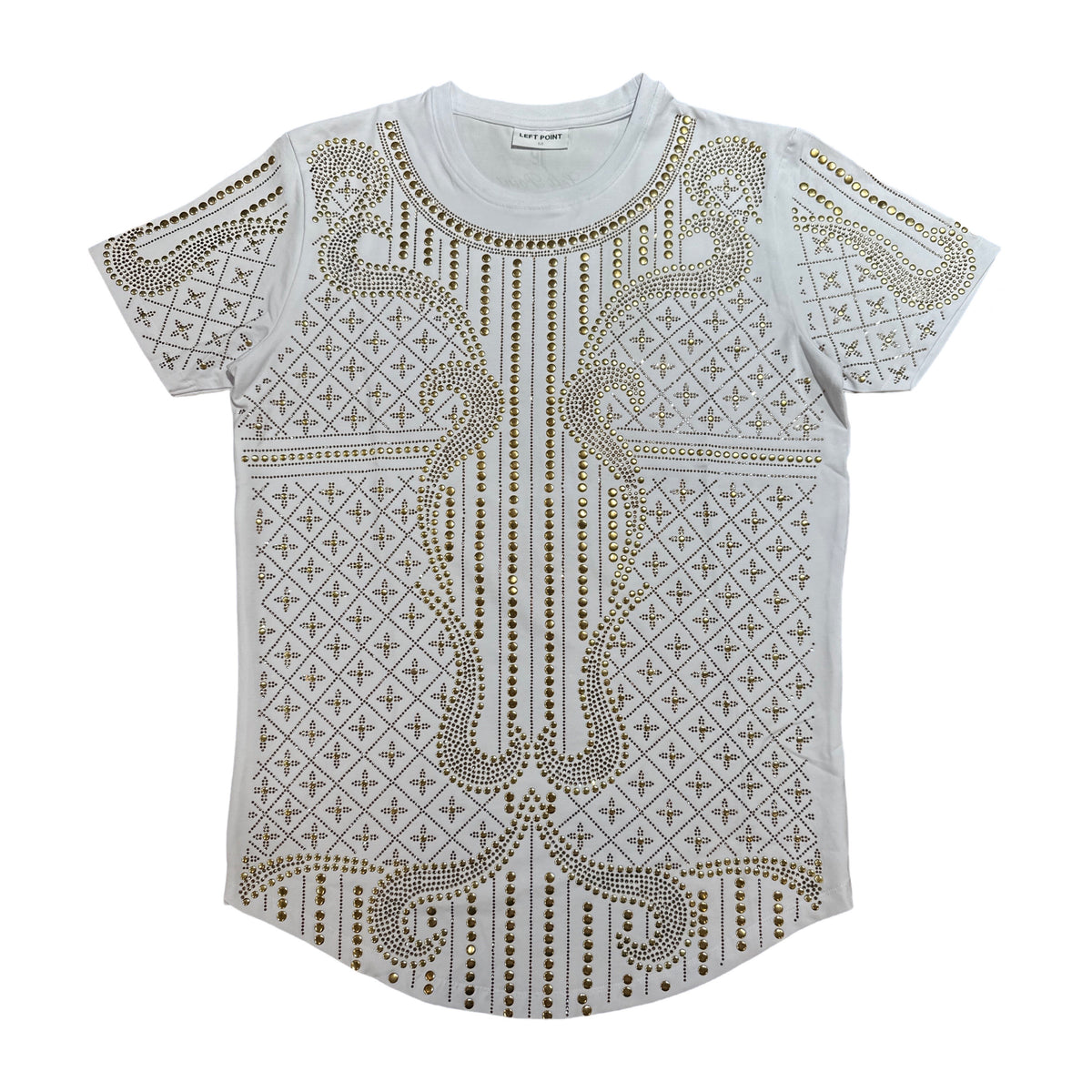 Left Point White Golden Studded Crystal Shirt - Dudes Boutique