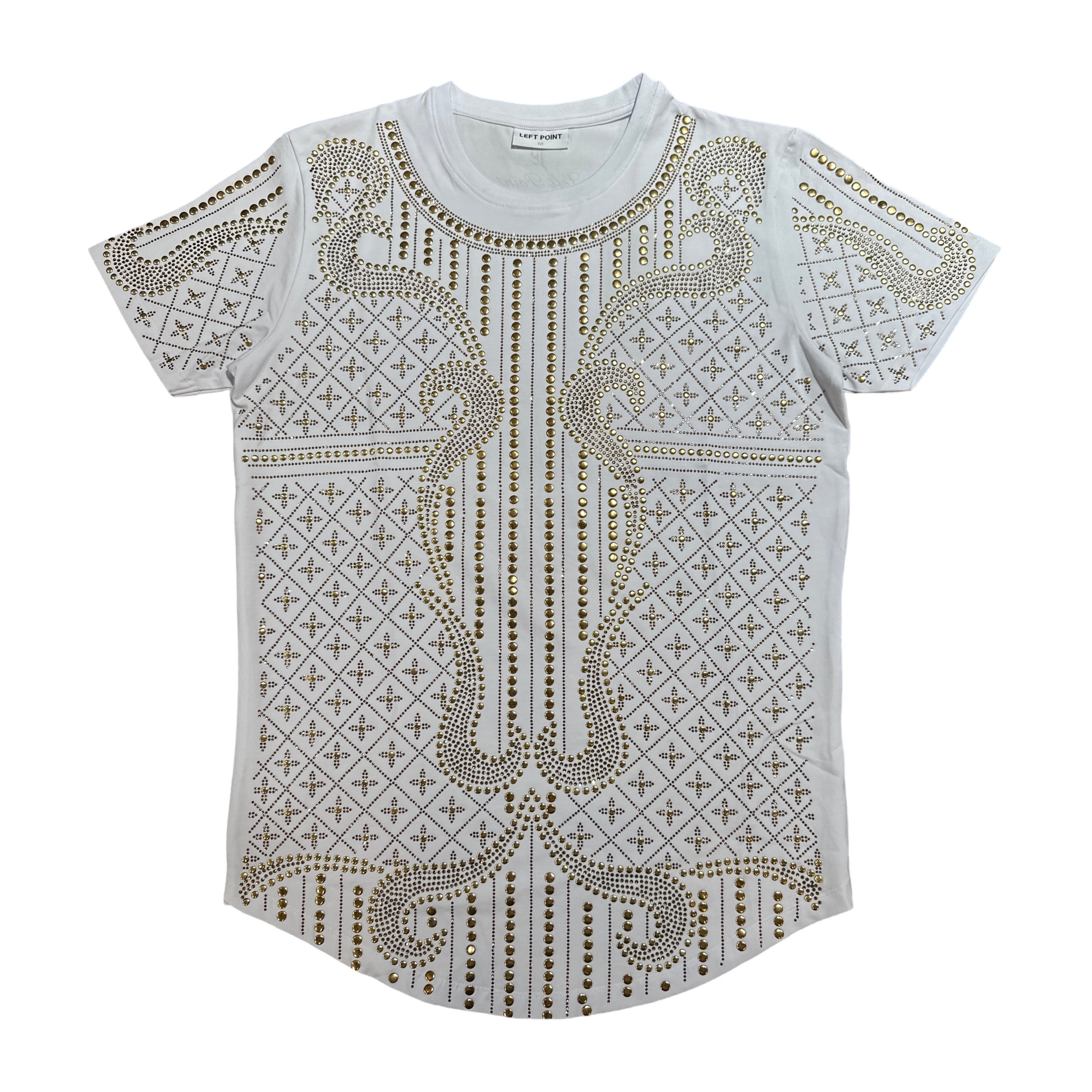 Left Point White Golden Studded Crystal Shirt - Dudes Boutique