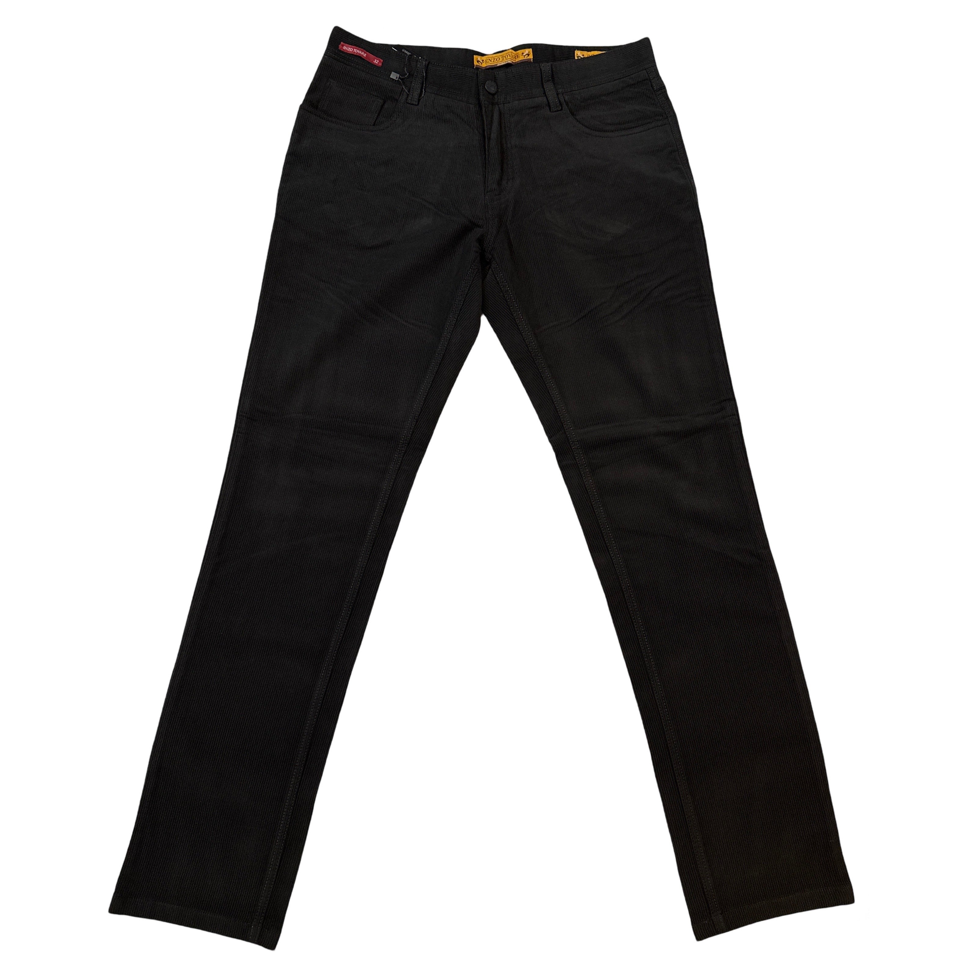 Enzo Alpha-384 Black Pinwale Corduroy High End Pants - Dudes Boutique