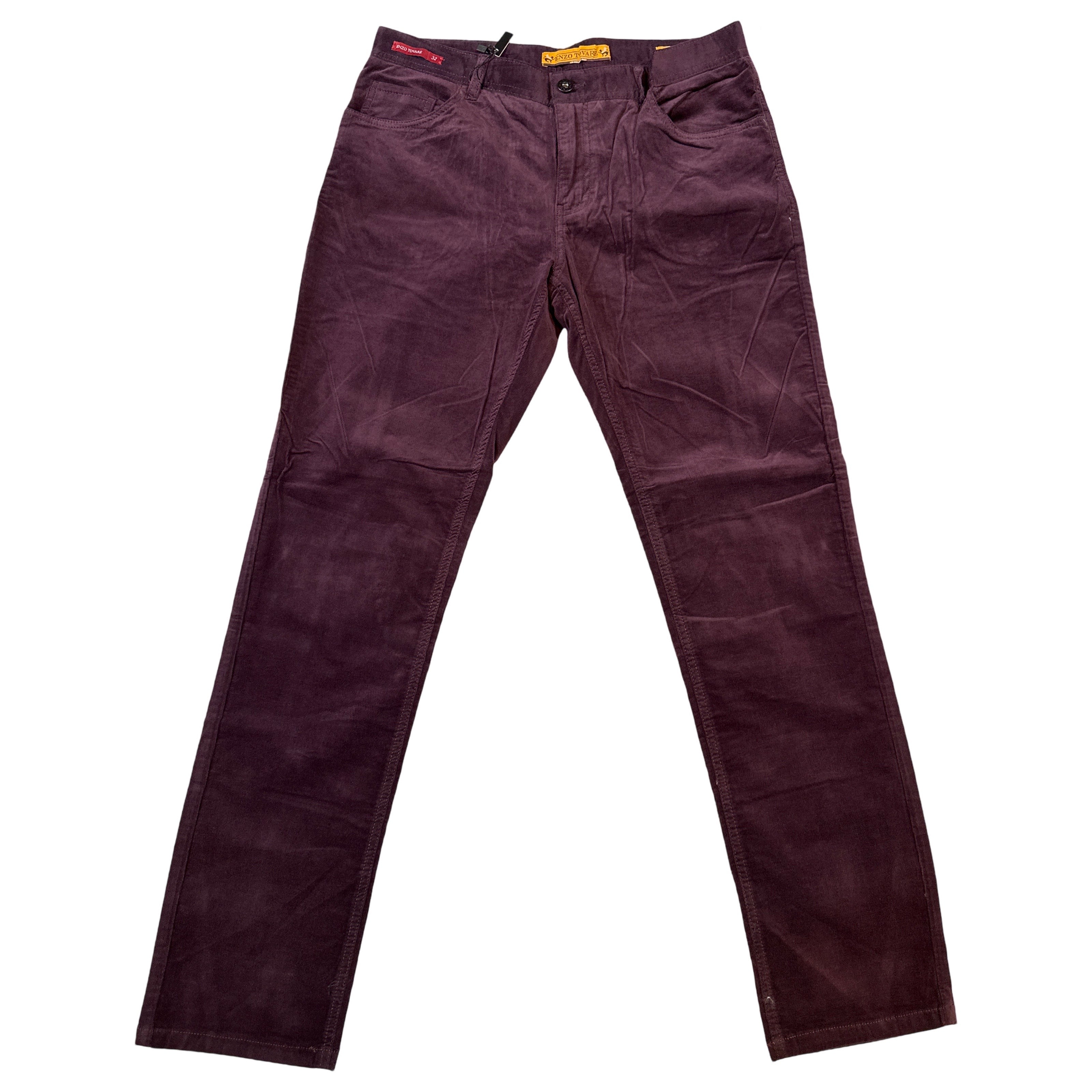 Enzo Alpha-386 Magenta Wine Velour High End Pants - Dudes Boutique