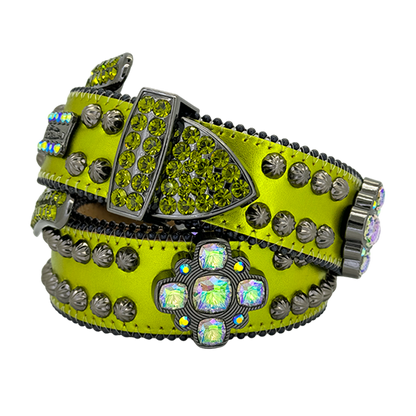 b.b. Simon Octa Sheen Green Crystal Belt - Dudes Boutique