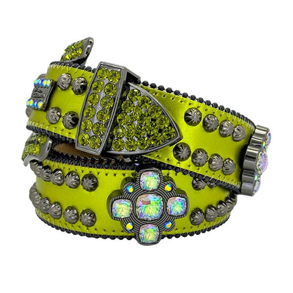 b.b. Simon Octa Sheen Green Crystal Belt - Dudes Boutique