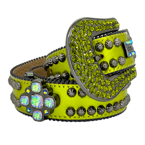 b.b. Simon Octa Sheen Green Crystal Belt - Dudes Boutique