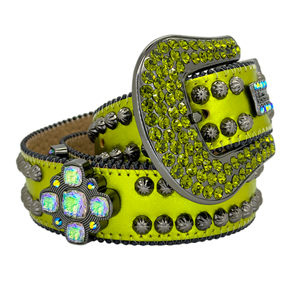 b.b. Simon Octa Sheen Green Crystal Belt - Dudes Boutique