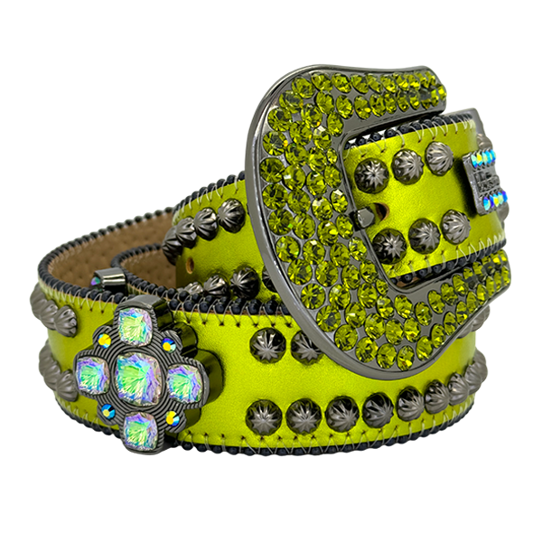 b.b. Simon Octa Sheen Green Crystal Belt - Dudes Boutique