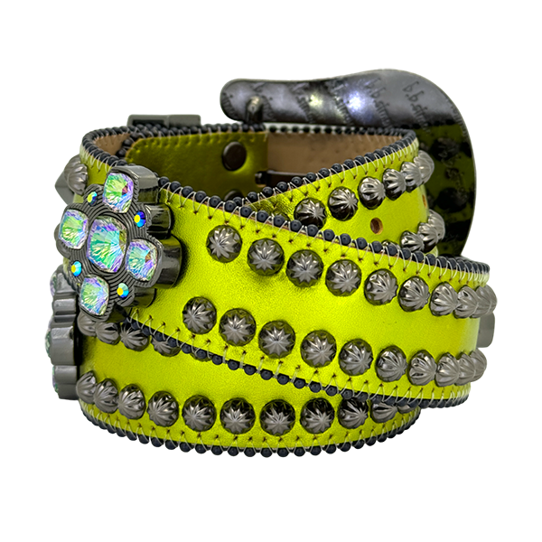 b.b. Simon Octa Sheen Green Crystal Belt - Dudes Boutique