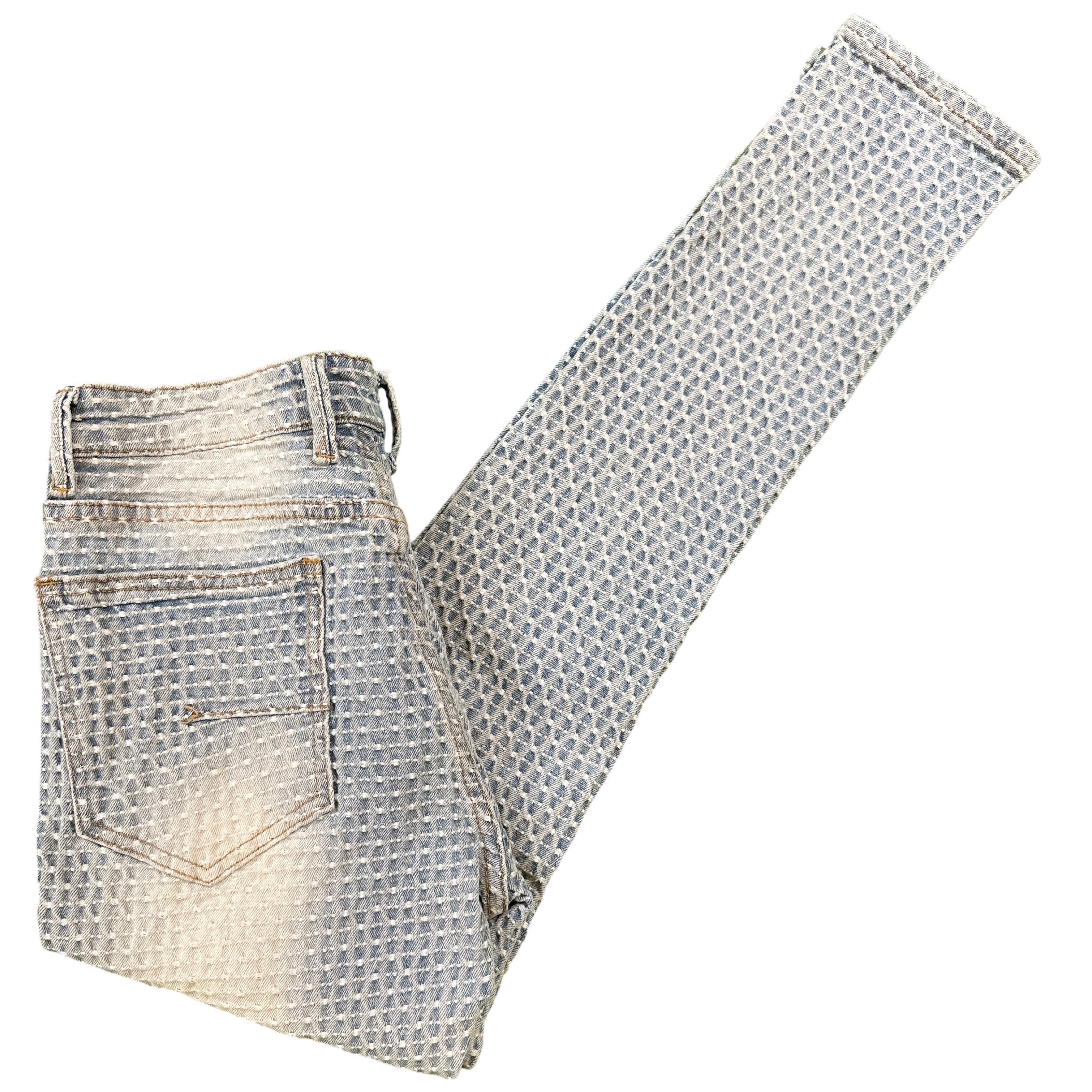 KDNK Washed Blue Embossed Grid Denim Jeans - Dudes Boutique