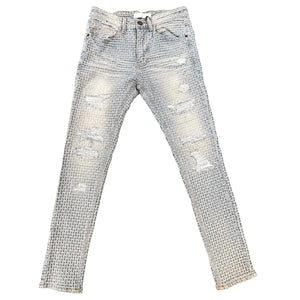 KDNK Washed Blue Embossed Grid Denim Jeans - Dudes Boutique