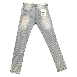 KDNK Washed Blue Embossed Grid Denim Jeans - Dudes Boutique