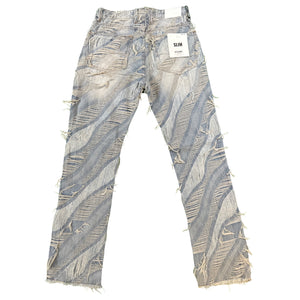 KDNK Blue Distressed Denim Heavy Frayed Jeans - Dudes Boutique