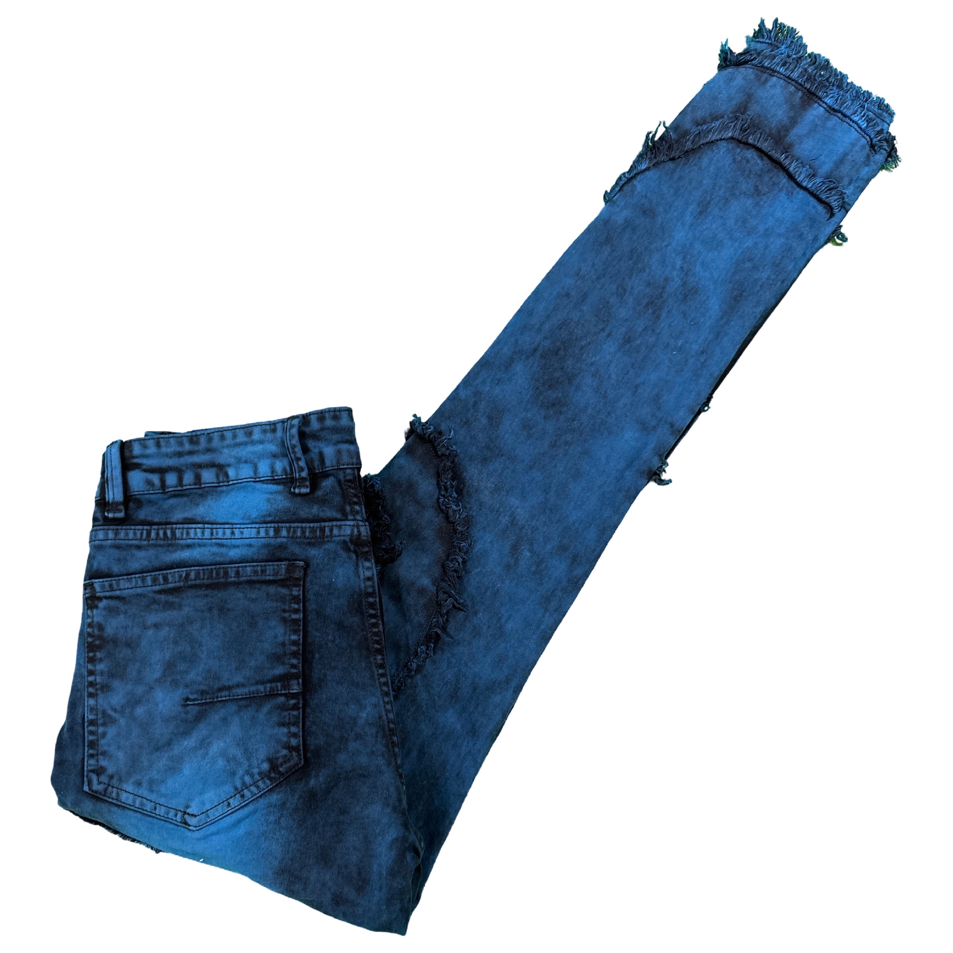 KDNK Distressed Navy Blue Denim Round Frayed Jeans - Dudes Boutique