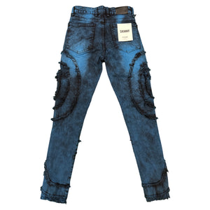 KDNK Distressed Navy Blue Denim Round Frayed Jeans - Dudes Boutique