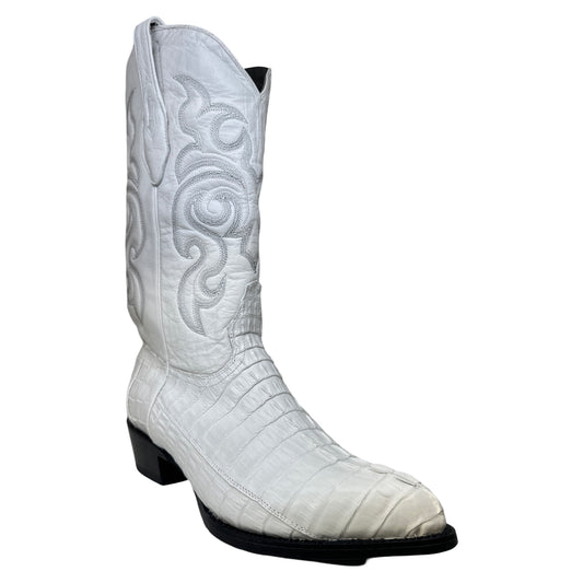 Los Altos White Caiman Tail Pointed Toe Cowboy Boots - Dudes Boutique