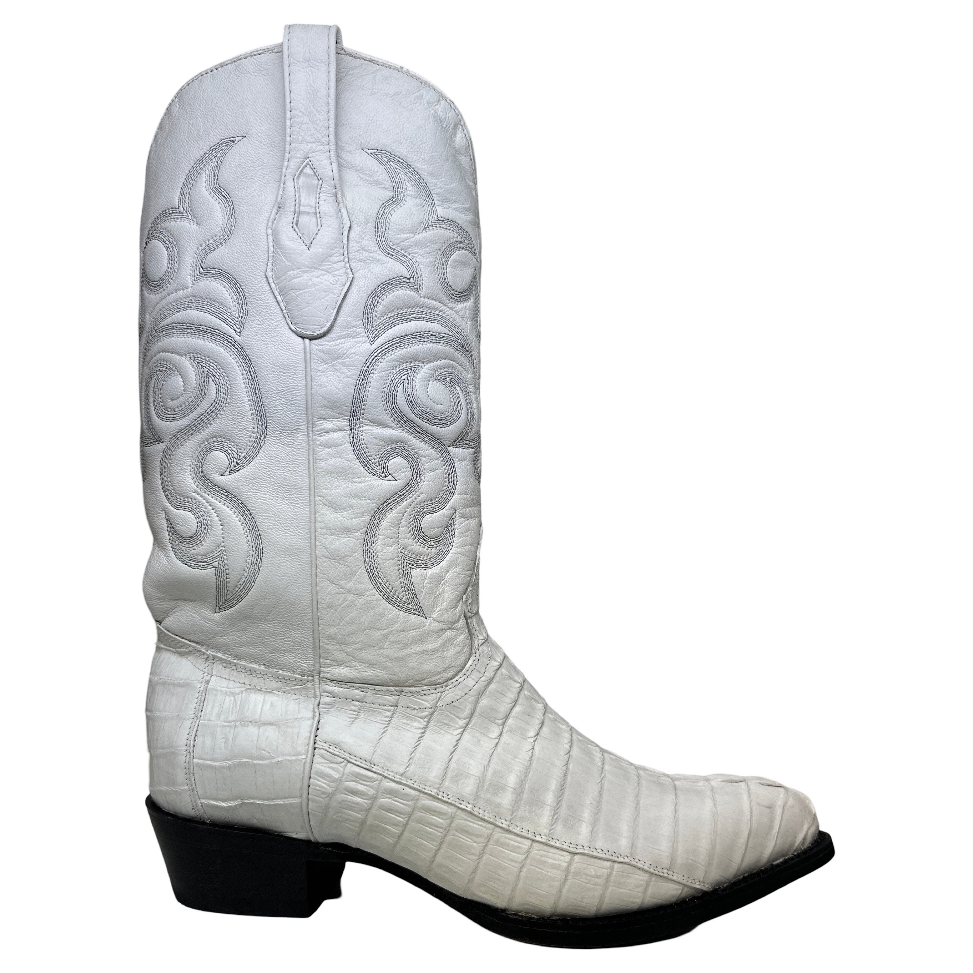 Los Altos White Caiman Tail Pointed Toe Cowboy Boots - Dudes Boutique