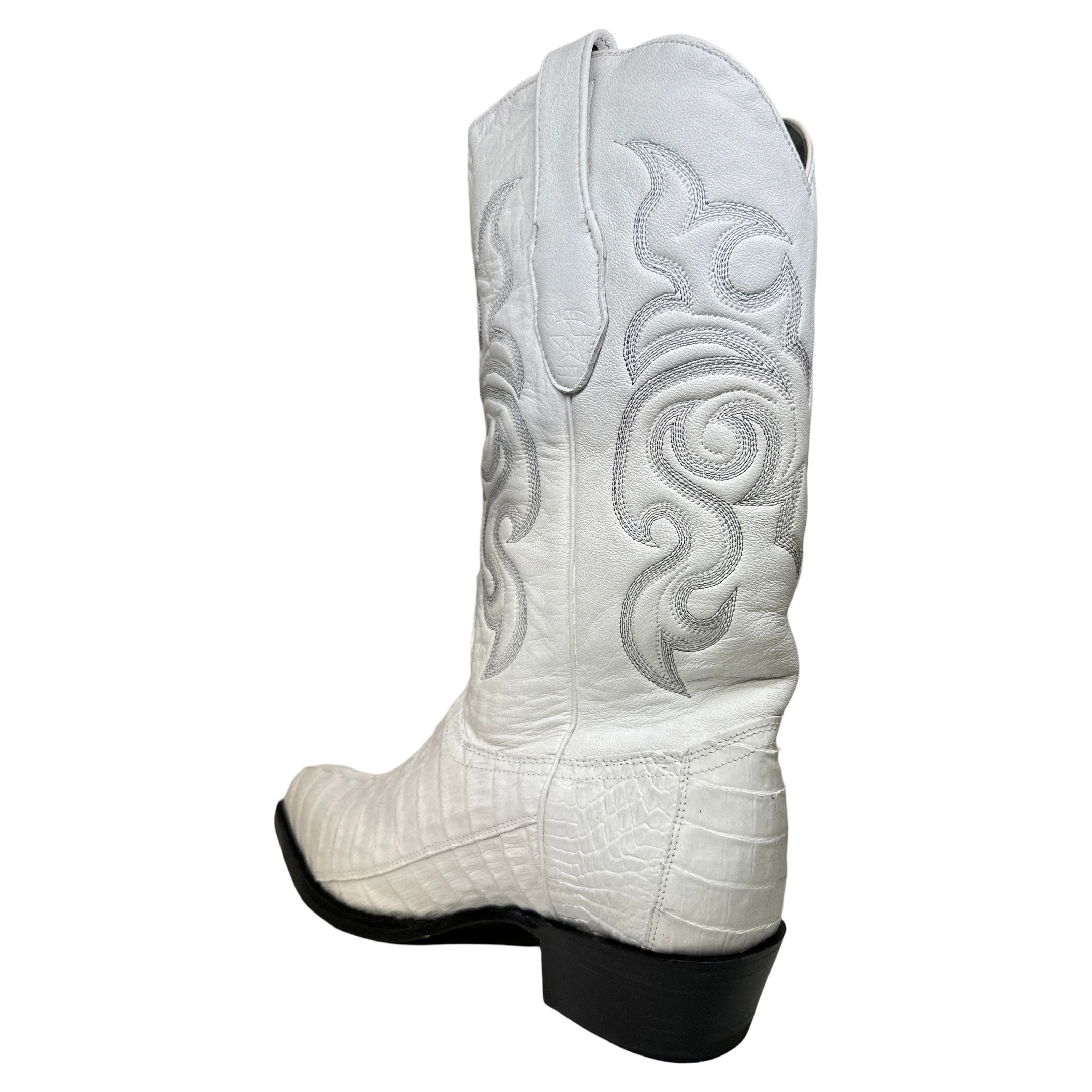 Los Altos Whtie Caiman Tail Pointed Toe Cowboy Boots - Dudes Boutique