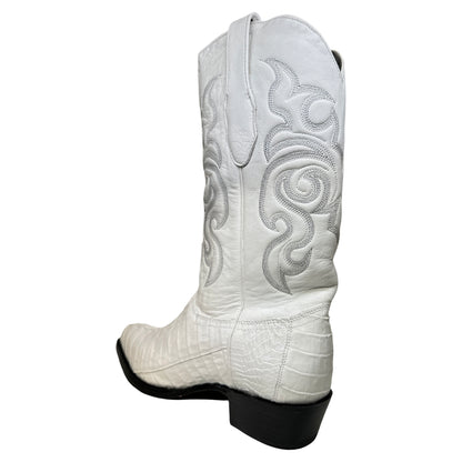 Los Altos White Caiman Tail Pointed Toe Cowboy Boots - Dudes Boutique