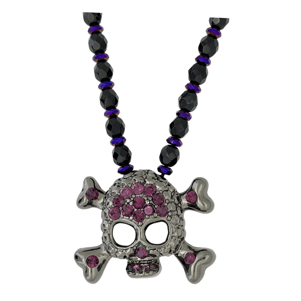 b.b. Simon Skull N Crossbones Bead Necklace – Purple/Amethyst - Dudes Boutique