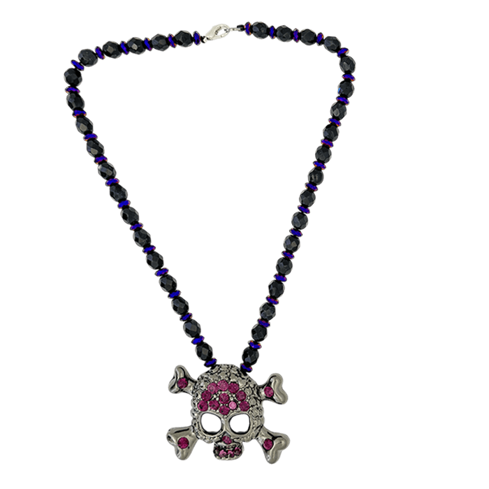 b.b. Simon Skull N Crossbones Bead Necklace – Purple/Amethyst - Dudes Boutique