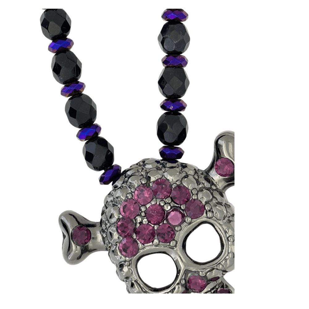 b.b. Simon Skull N Crossbones Bead Necklace – Purple/Amethyst - Dudes Boutique