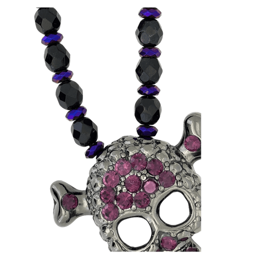 b.b. Simon Skull N Crossbones Bead Necklace – Purple/Amethyst - Dudes Boutique