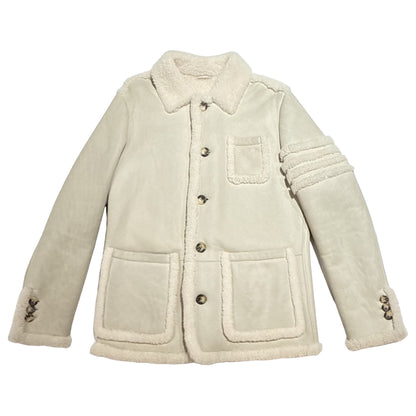 Kashani Men's White Outlined Shearling Coat - Dudes Boutique