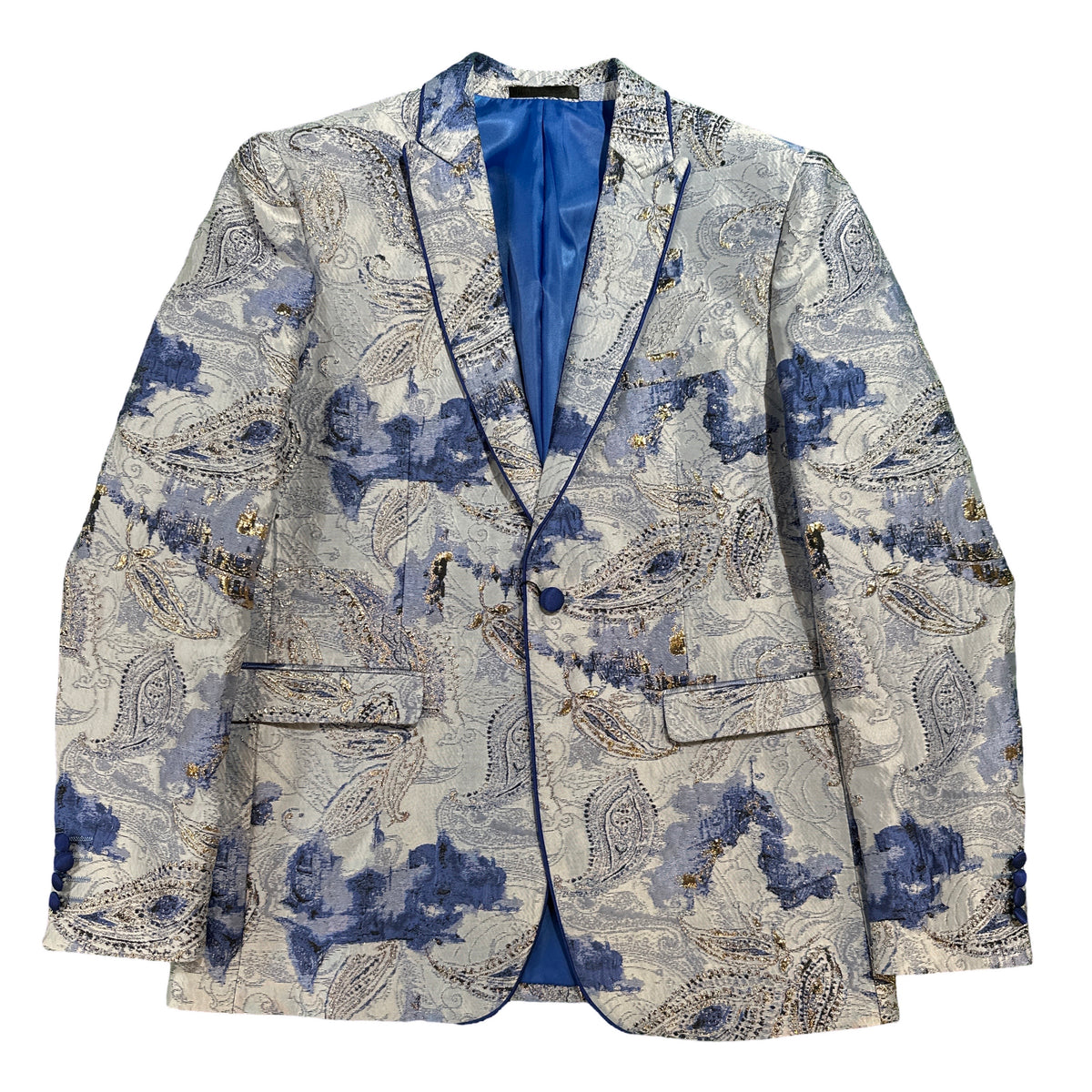 Cielo Royal Blue Golden Glitter Paisley Blazer - Dudes Boutique