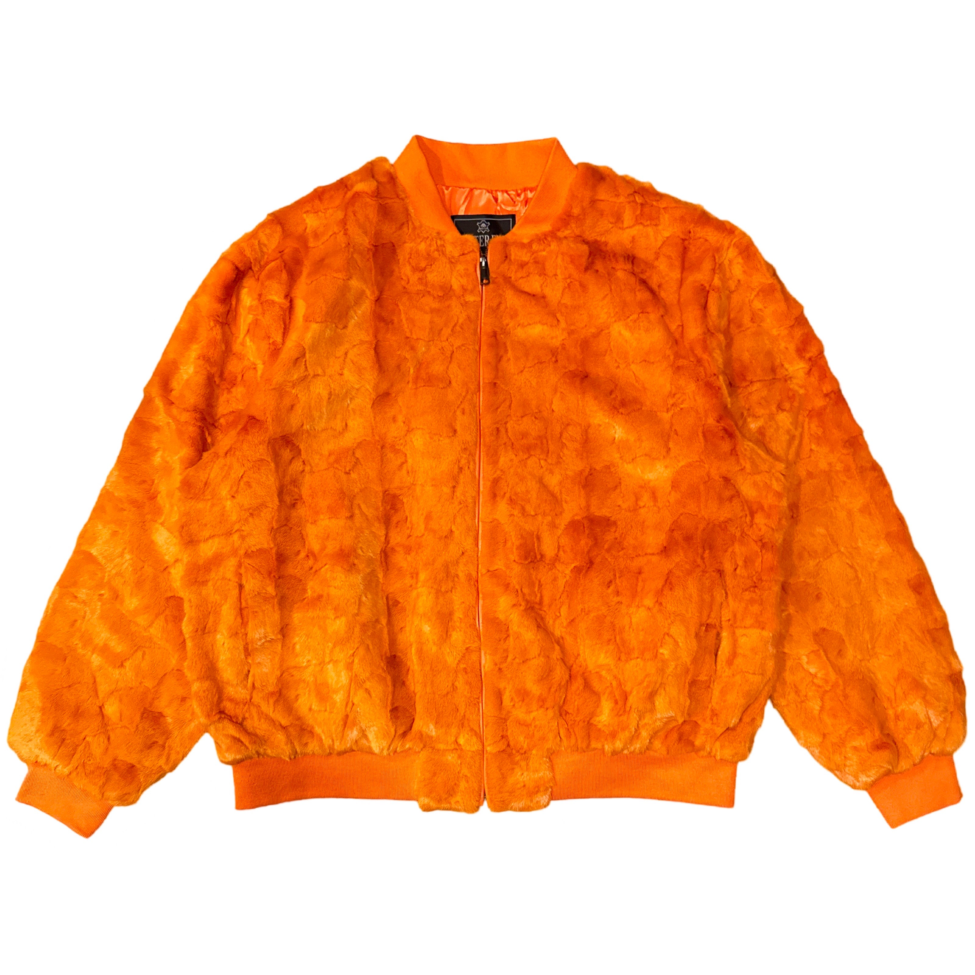 Kashani Orange Diamond Cut Mink Fur Bomber Jacket - Dudes Boutique