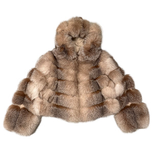 Kashani Women's Natural Fox Fur Hooded Copped Jacket - Dudes Boutique