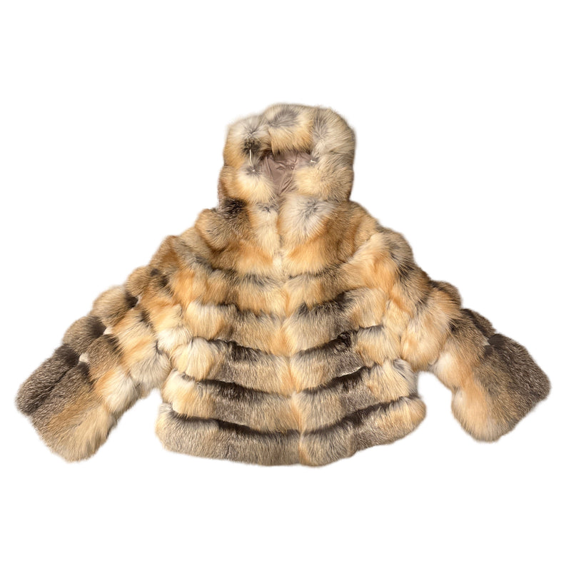 Kashani Women's Natural Golden Island Fox Fur Hooded Copped Jacket - Dudes Boutique